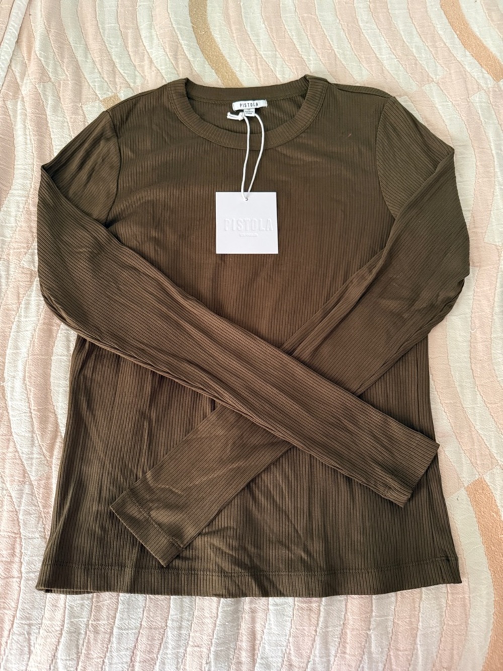 pistola Olive Ribbed Crew Neck Long Sleeve Top